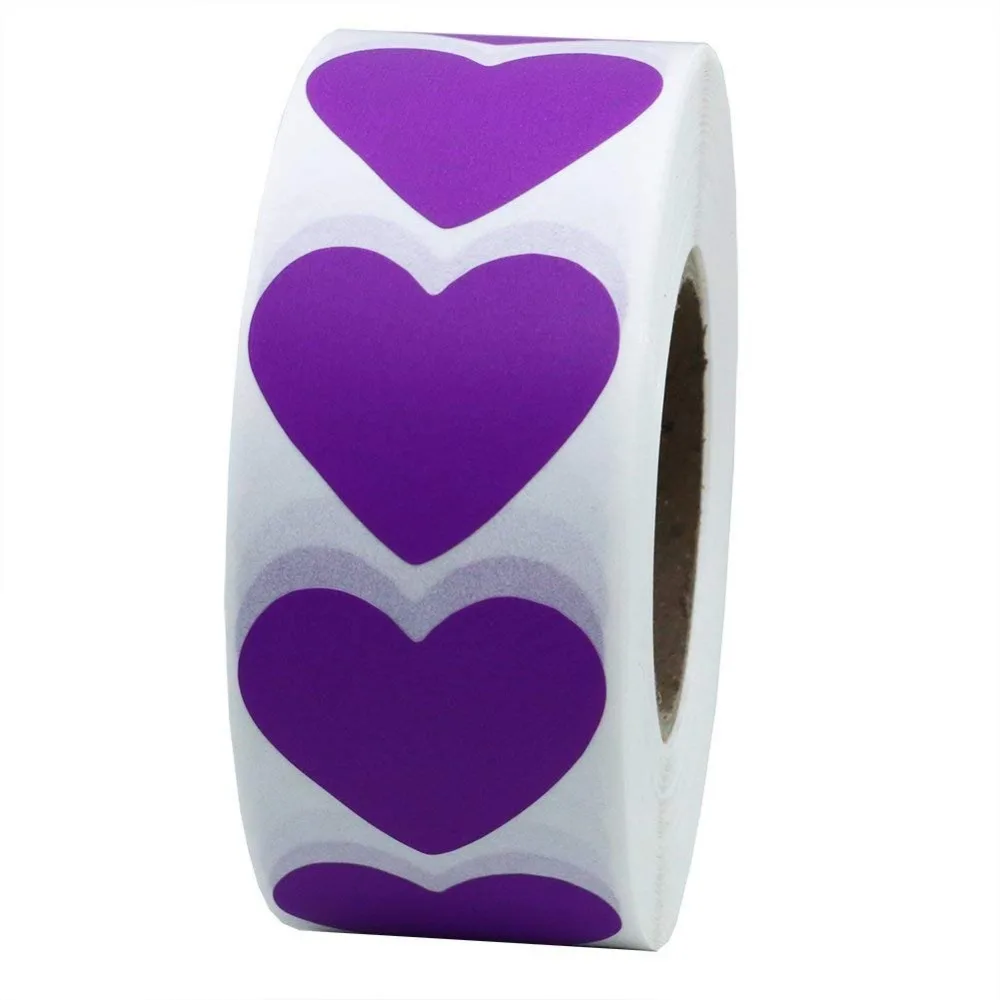 Adesivas do Amor Polegada do Coração Rolo-etiquetas de Papel Naturais com Impressão a Cores Etiquetas Roxo Pelo Rolo 1 Roxas 2 500 2 Cheap Adesivos