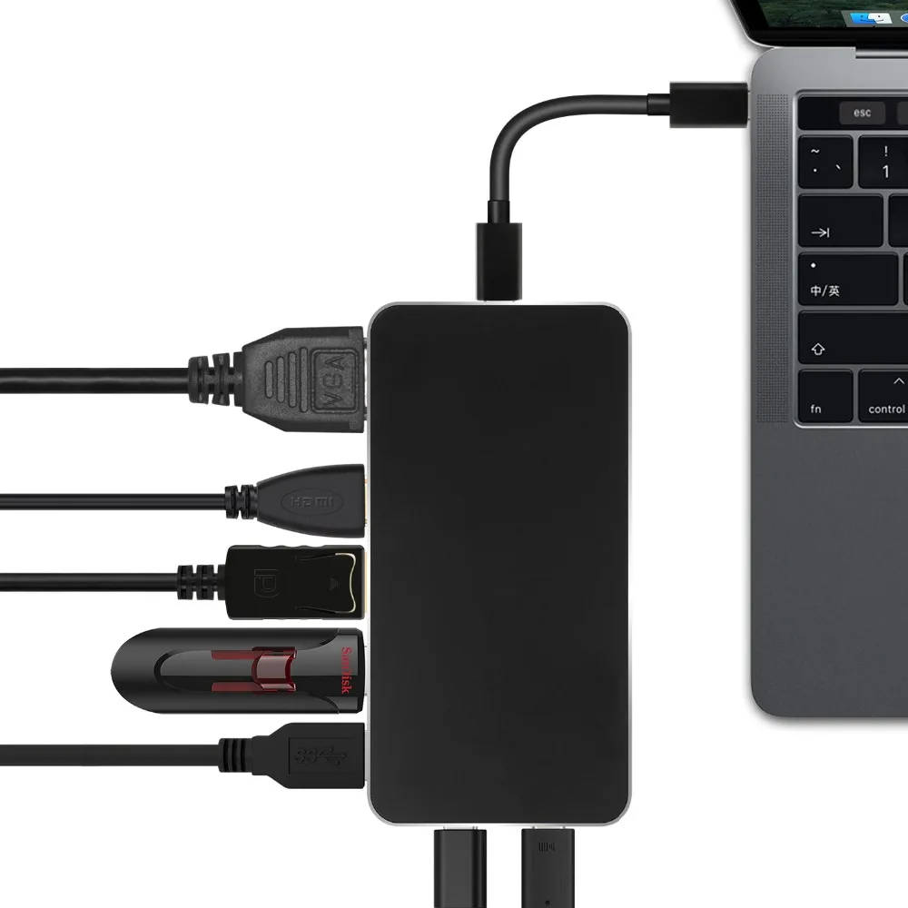 JZYuan type C 7 в 1 док станция для ноутбука USB к HDMI DisPlayPort VGA видео конвертер с 3 0 PD Macbook