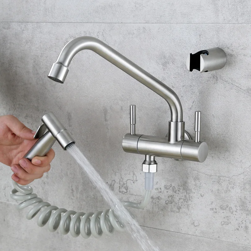 

304 stainless steel balcony horizontal wall single cold faucet toilet companion spray gun woman washer spray head kitchen faucet