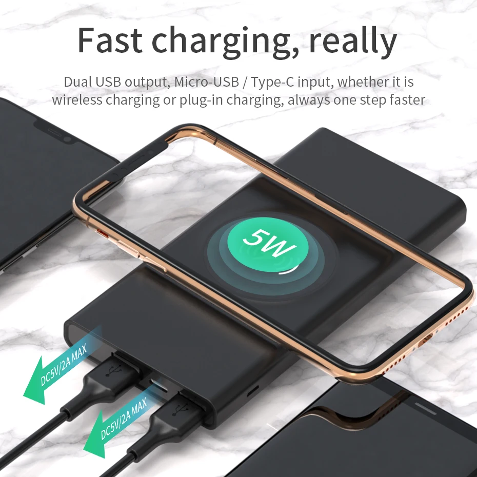 НОСО 10000 мАч QI Беспроводное зарядное устройство power Bank Dual USB с цифровым дисплеем