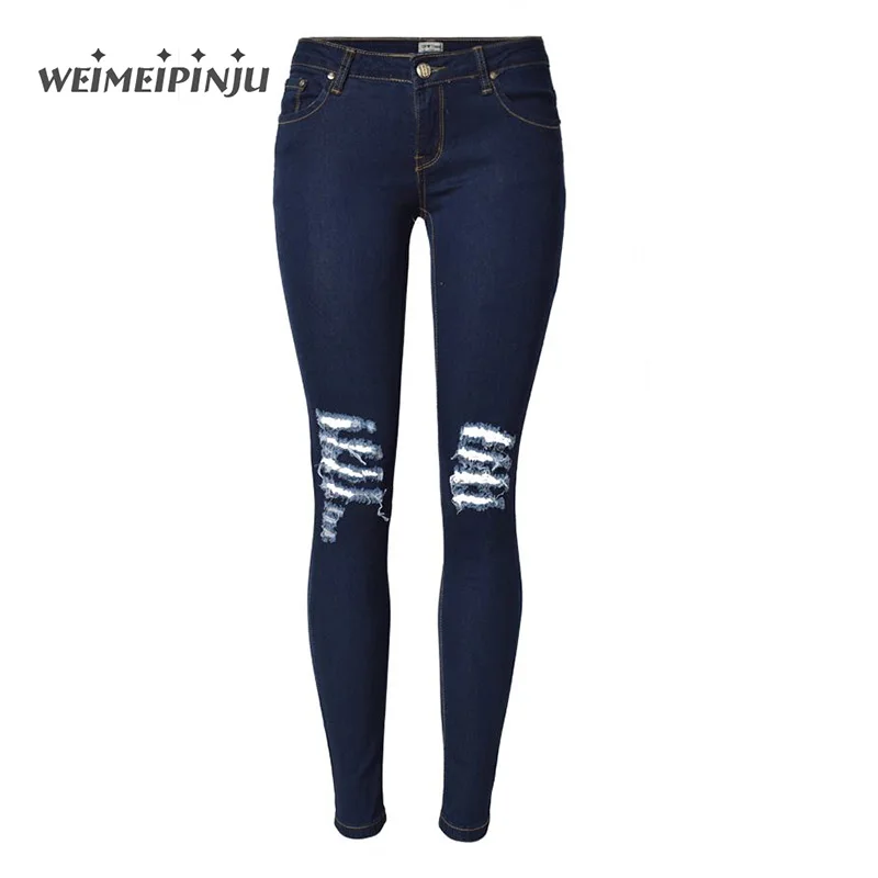 

Women Low Waisted Jeans Boyfriend 2017 Autumn Cotton Soft Stretch Denim Blue Pants Push Up Ripped Skinny Jeans For Woman Mujer