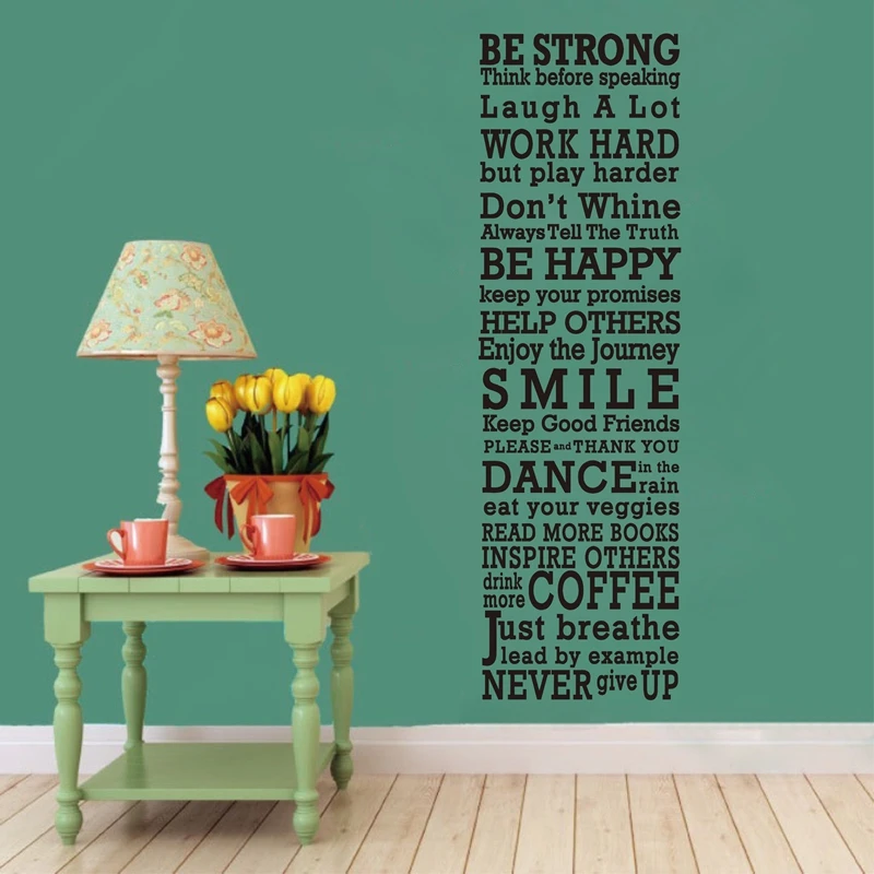 

BE STRONG BE HAPPY NEVER GIVE UP JUST BREATHE --Extended Vinyl wall decal Teenager rules quote stickers free shipping L2001