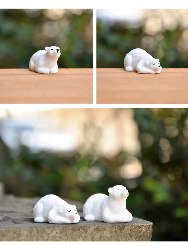 BAIUFOR Animal Miniatures Polar Bear White Lovely Mother Bear Keychain Material Terrarium Figurines DIY Fairy Garden Decor