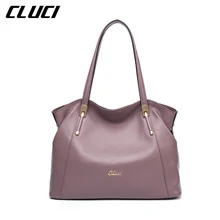 Cluci frauen handtasche reale echtes leder mode schwarz/blau/rot/lila/grau luxus reißverschluss top-griff handtaschen schultertaschen