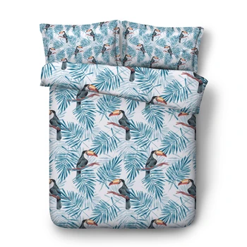 

Tropical/Flamingo Bedding Sets Jungle Leaves Birds Green Garden Bedding 3 Piece Parrot Toucan Hawaiian Paradise Duvet Cover