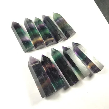 

Cheap hot natural hand-carved rainbow fluorite quartz point healing of crystal wand