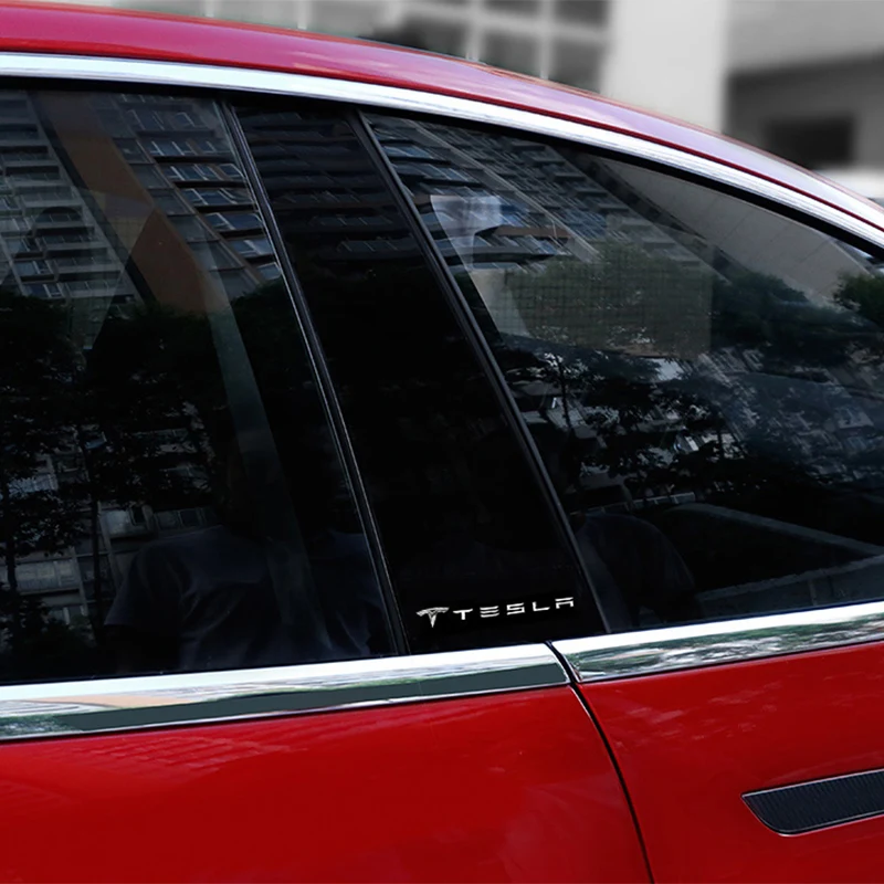 2 шт./компл. двери автомобиля колонны логотип Стикеры украшения четверти эмблема на окно автомобиля Средства для укладки волос Tesla модель S 3 X