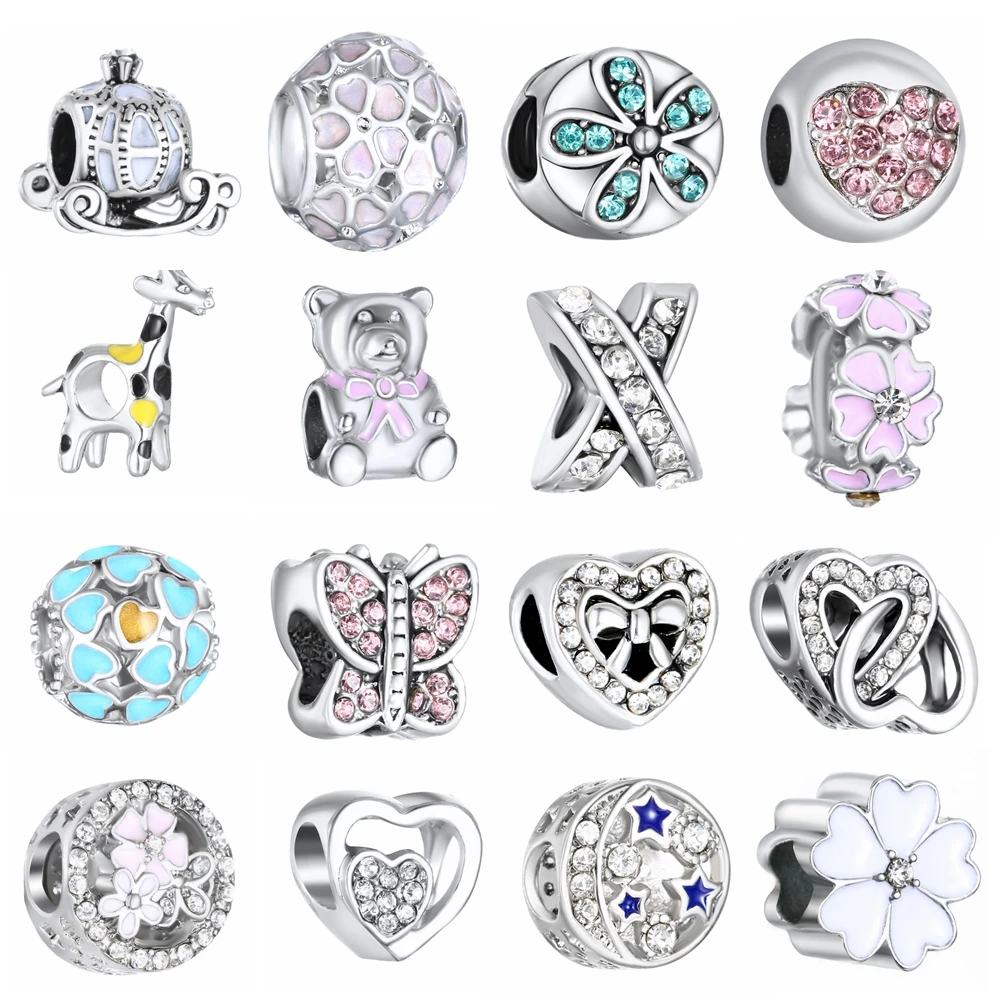 

1PC Making Silver European Charms Beads Fit Brand Bracelet Jewelry Making Tibetan Silver Crystal Spacer Beads