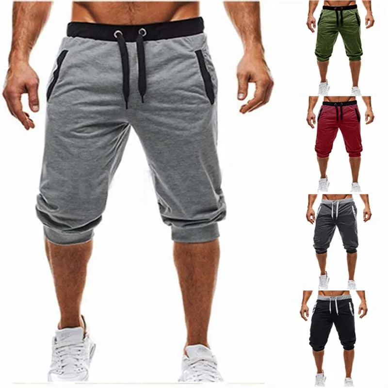 

2019 new fashion summer casual men's knee longg color patchwork jogging short sports pants men's Bermuda