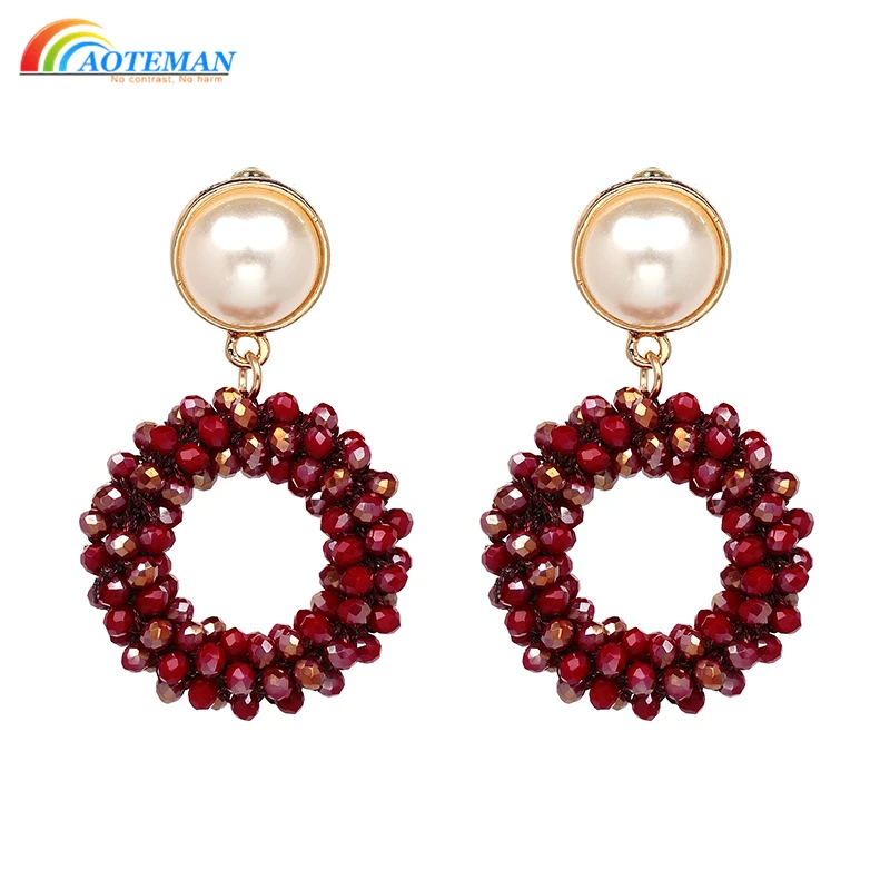 

AOTEMAN Good Quality Beads Earrings For Women Handmade Lange Trendy Crystal Earrings Fashion Jewelry Wholesale