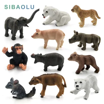 

Mini Elephant Pig Chinchilla Mouse Chimpanzee Polar bear cow Animal model figurine home decor miniature decoration accessories