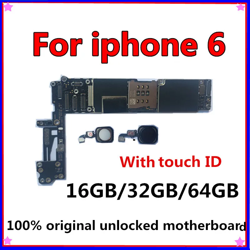 

100% Original unlocked for iphone 6 Motherboard With Touch ID/without Touch ID,for iphone 6 Logic boards,16gb / 32gb / 64gb
