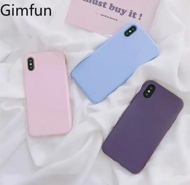 

Gimfun Simple Solid Candy Phone Case Anti-shock Soft Silicone Case for Iphone 6 7 8 Plus X Xs Max XR Pink Blue Back Cover