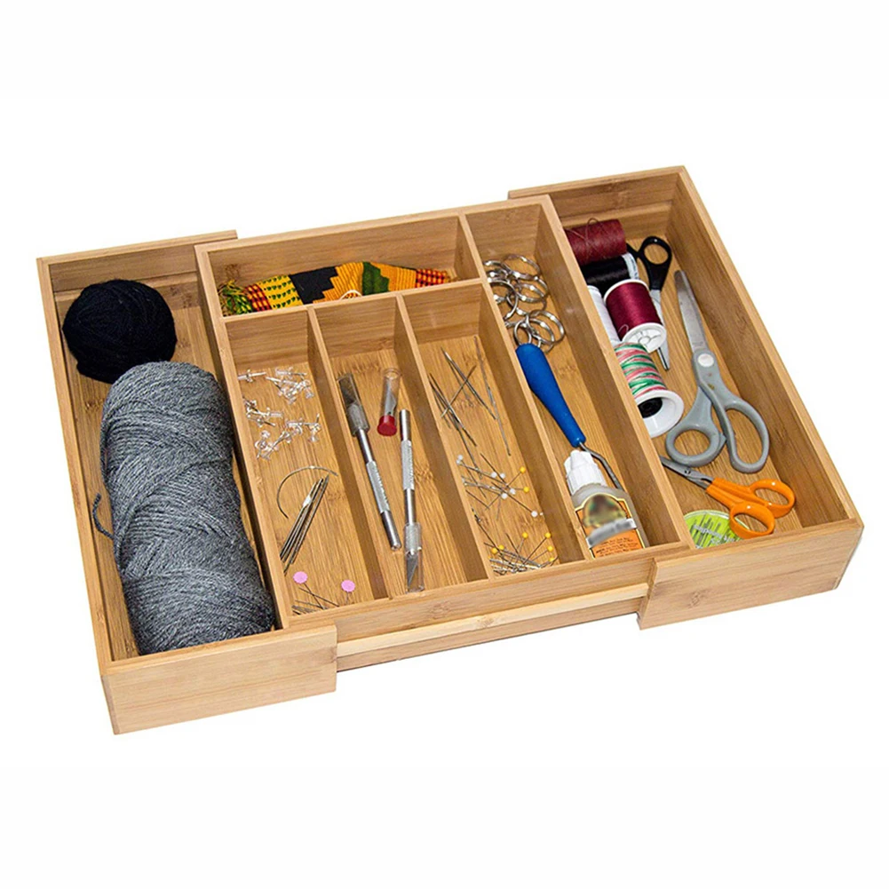 

Bamboo Silverware Drawer Organizer Anti-Slip Cutlery Tray Cutlery Drawer Organizer Expandable Spoon Chopsticks Organizer