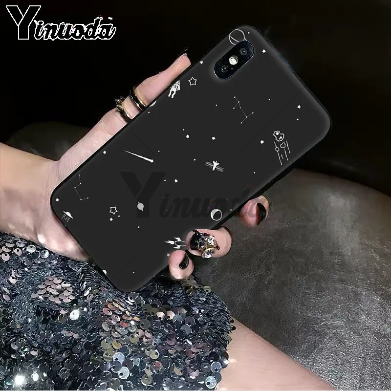 Black With White Moon Stars Space Astronaut