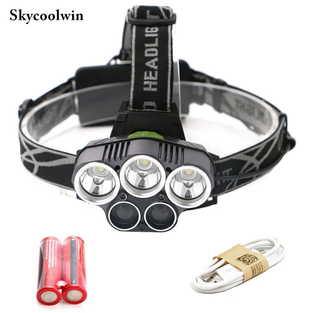 

Skycoolwin LED headlamps USB Rechargeable 8000LM 3*T6 + 2*COB 6 Mode Outdoor Lighting Headlight Fishing Light
