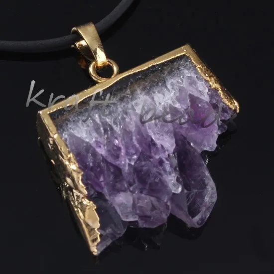 Natural Gnergy Gemstone~ Double Buckle Irregular Shape Pendant Natural Purple Amethysts Quartz Stone Necklace Fashion Jewelry 16 AA00206002406c