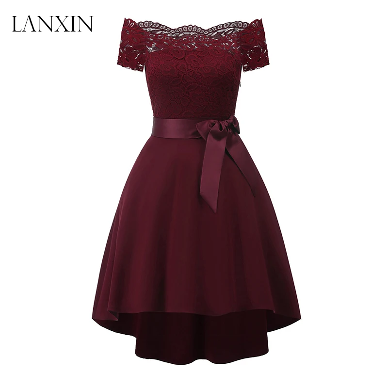 

Burgundy Short Homecoming Dresses for Junior 2019 New Sweet Off Shoulder Lace Girls Graduation Party Gown Custom Made