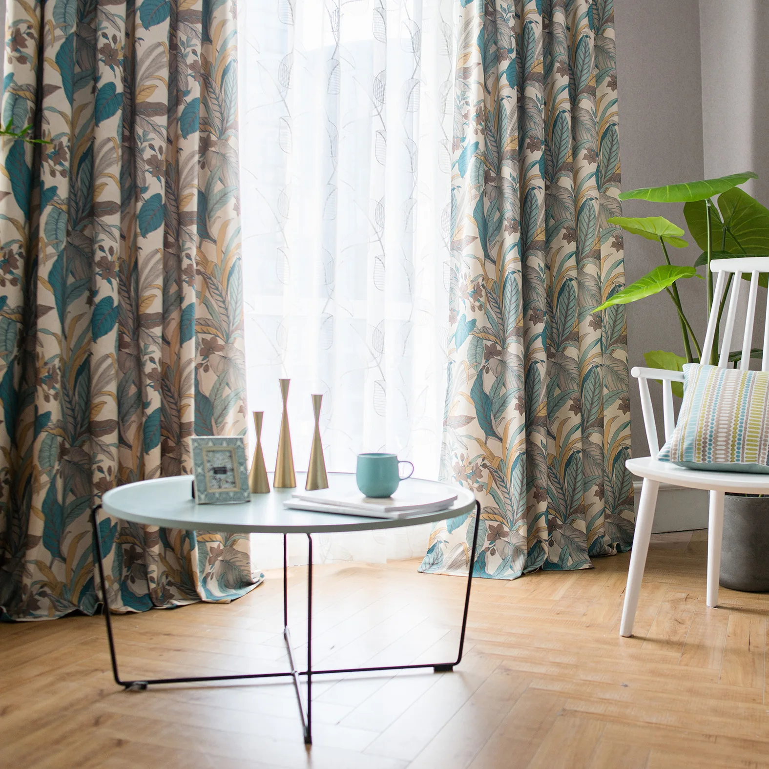 

Printed Curtain Fabric Cotton Hemp Curtain Cloth New Chinese Tropical Plant Curtains for Living Room and Bedroom