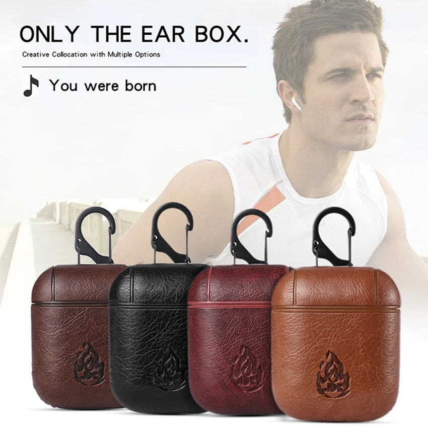 Earphone Case For Apple Airpods Case Strap Genuine Leather with Buttons Headphone Case Earphone For Air pods Accessories