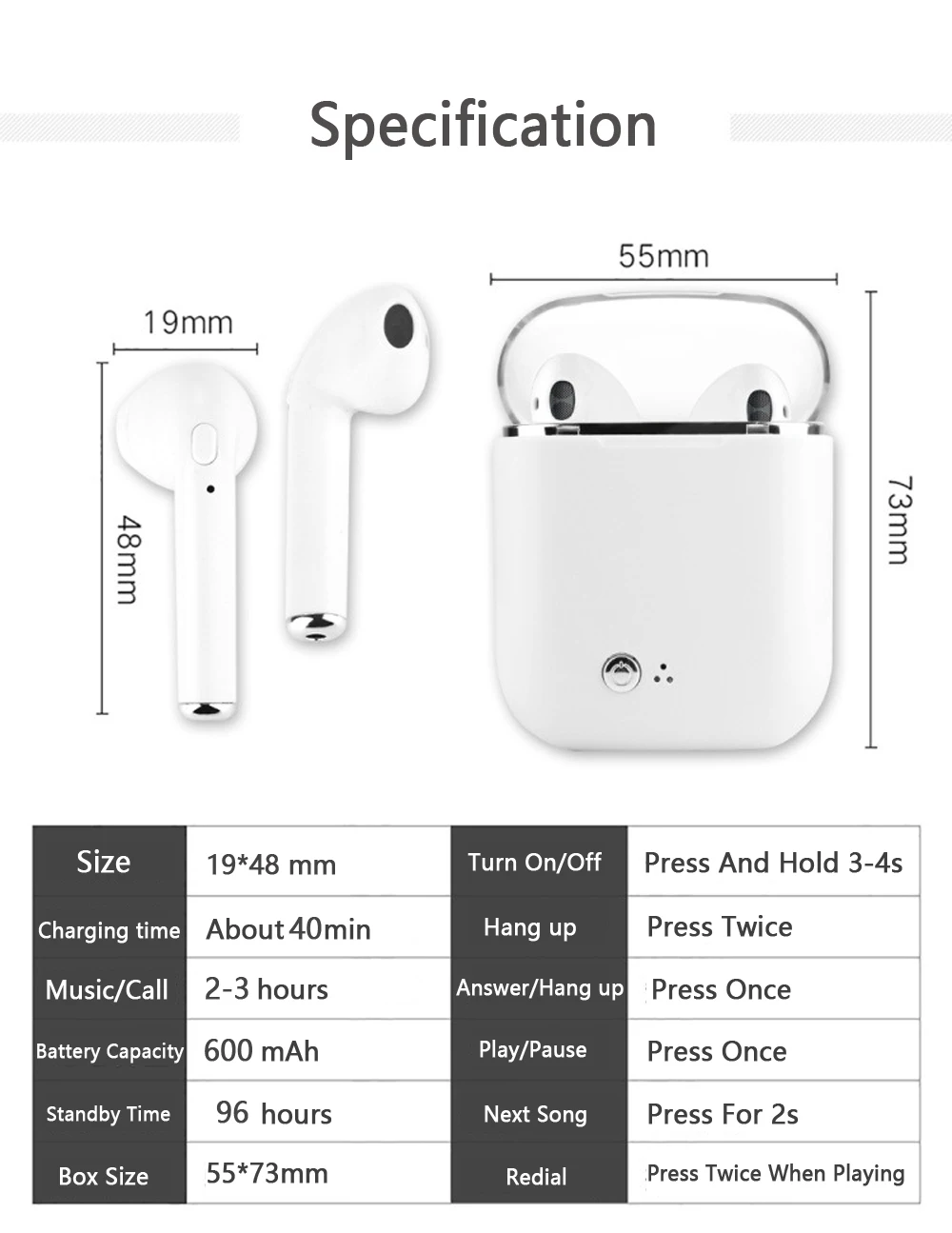 Genuine i7s TWS Wireless Earphones V4.2 Bluetooth Bass Headsets With Microphone Charging Case For Xiaomi Samsung iPhone Meizu PC (7)