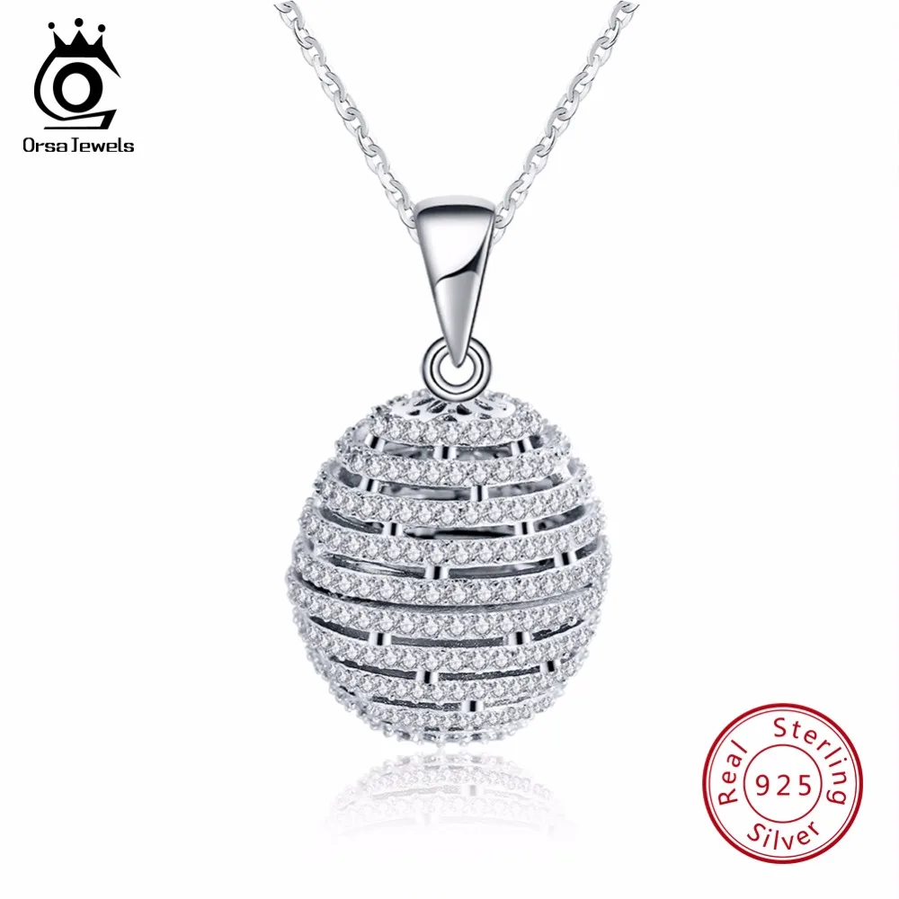 ORSA JEWELS Высокое качество модное круглое 925 пробы Серебряное ожерелье и кулон AAA CZ ожерелье s с 45 см цепочкой SN74