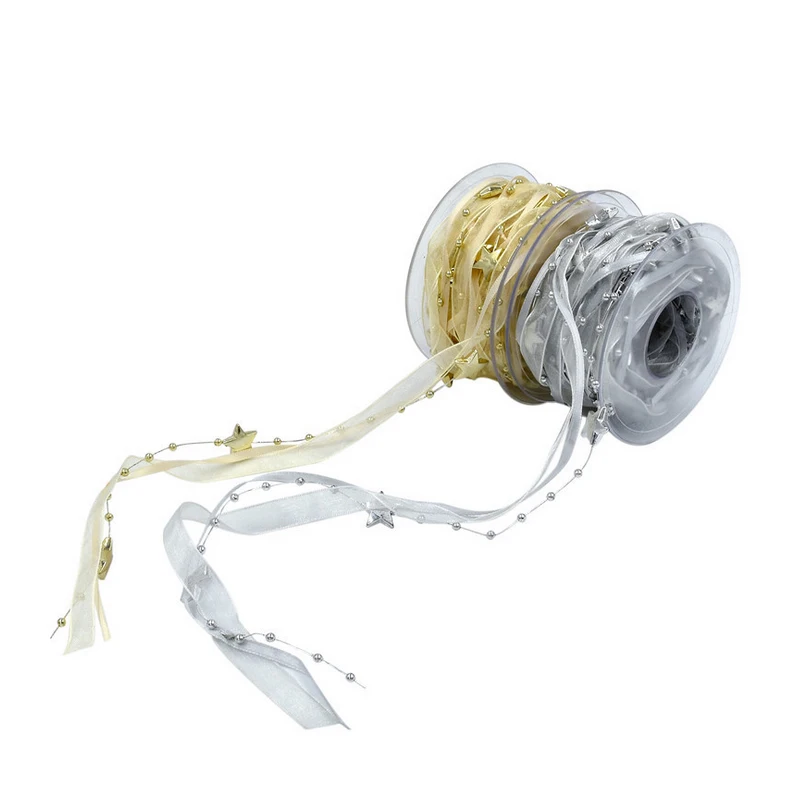 

CCINEE Gold Sliver 5meter Bead Chain Decoration Ribbon For DIY Handmade Christmas Decoration Transparent Ribbon