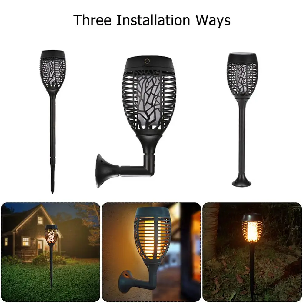 

96 LED Solar Flame Lamp Flickering Torch Light IP65 Waterproof Garden Light USB Charging Path Lawn Lamp Three Installation Modes