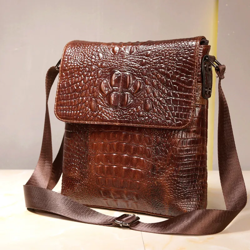 

Chu JJ Vintage Men's Genuine Leather Handbags Alligator Shoulder CrossBody Bags Men Messenger Bag Multifunction Business Bags