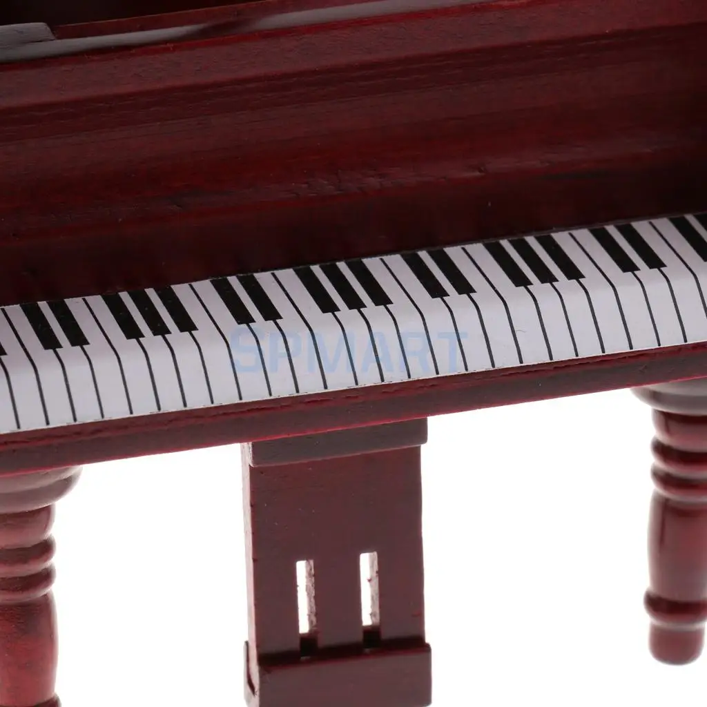 1/12 Scale Dollhouse Miniature Wooden Piano with Stool Set for 12th Dolls House Decoration Accessories