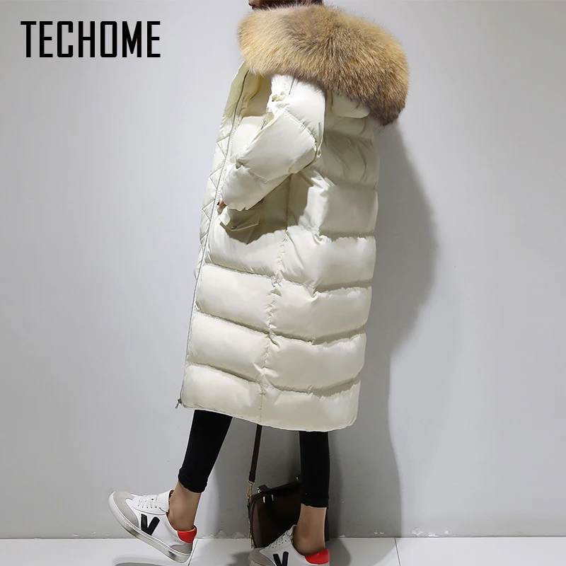 New Fashion Winter Coat Women Down Jacket Hooded Fur Collar Loose Women Parkas Zipper Ladies Outwear Parkas Long Down Jacket