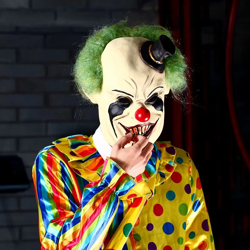 Scary Clown with Hat Mask Full Face Cosplay Horror Masquerade Adult Ghost Mask Halloween Props Costumes Fancy Dress Party Decor (4)