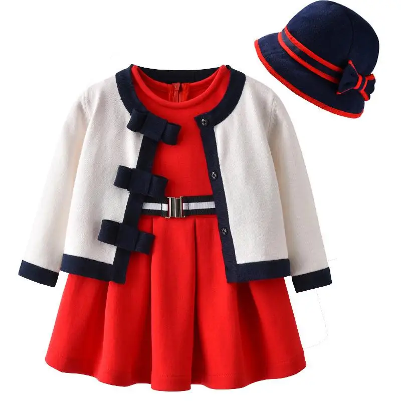 Baby Girls Clothing Set Infant Newborn Knit Cardigan Coat+Red Party ...