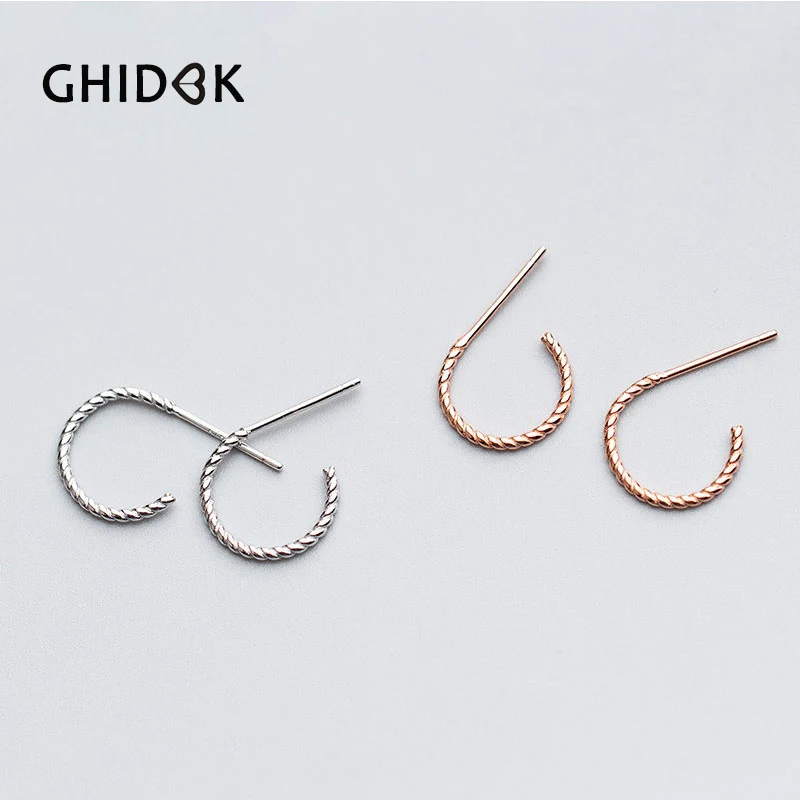

GHIDBK Real 925 Sterling Silver Open Twisted Hoops Earrings for Women Rose Gold Small Hoop Earrings Helix Huggie Circle Earrings