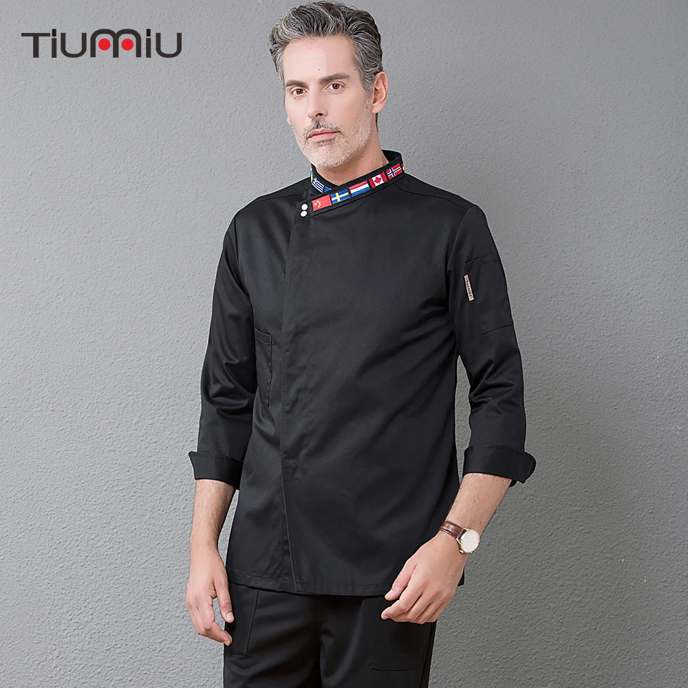 

New Chef Jacket Long Sleeve Embroidery Collar Restaurant Top Coffee Shop Bakery Waiter Barber Work Uniforms Wholesale Overalls