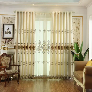 

Luxury Simple Embroidery Curtains For Bedroom Living Room European Finished Floor To Ceiling Screen Fabric Drape