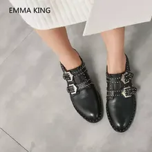 Модные женские туфли-оксфорды с закрытым носком; кожаные заклепки для пояса; Дизайнерская обувь в готическом стиле; сезон осень-зима; женские модельные туфли для вечеринок