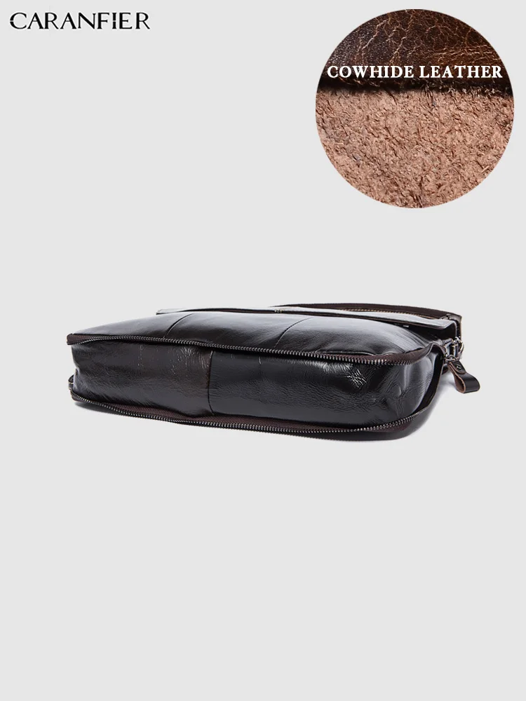 CARANFIER رجل حقائب حقائب كتف متنقلة جلود الأبقار الأصلية سفر الأعمال Crossbody أكياس رفرف جيب الحقائب المحمولة