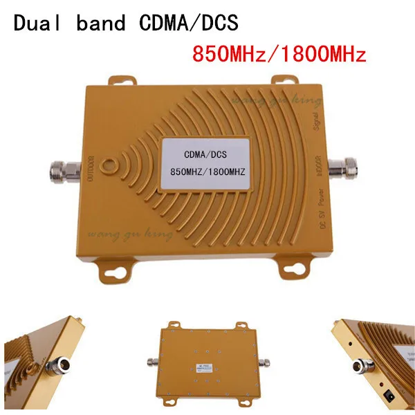 

New Gold CDMA 850 GSM 1800 Cell Phone Signal Booster UMTS 850MHz DCS 1800MHz Mobile Signal Repeater 65dB Gain Dual Amplifier