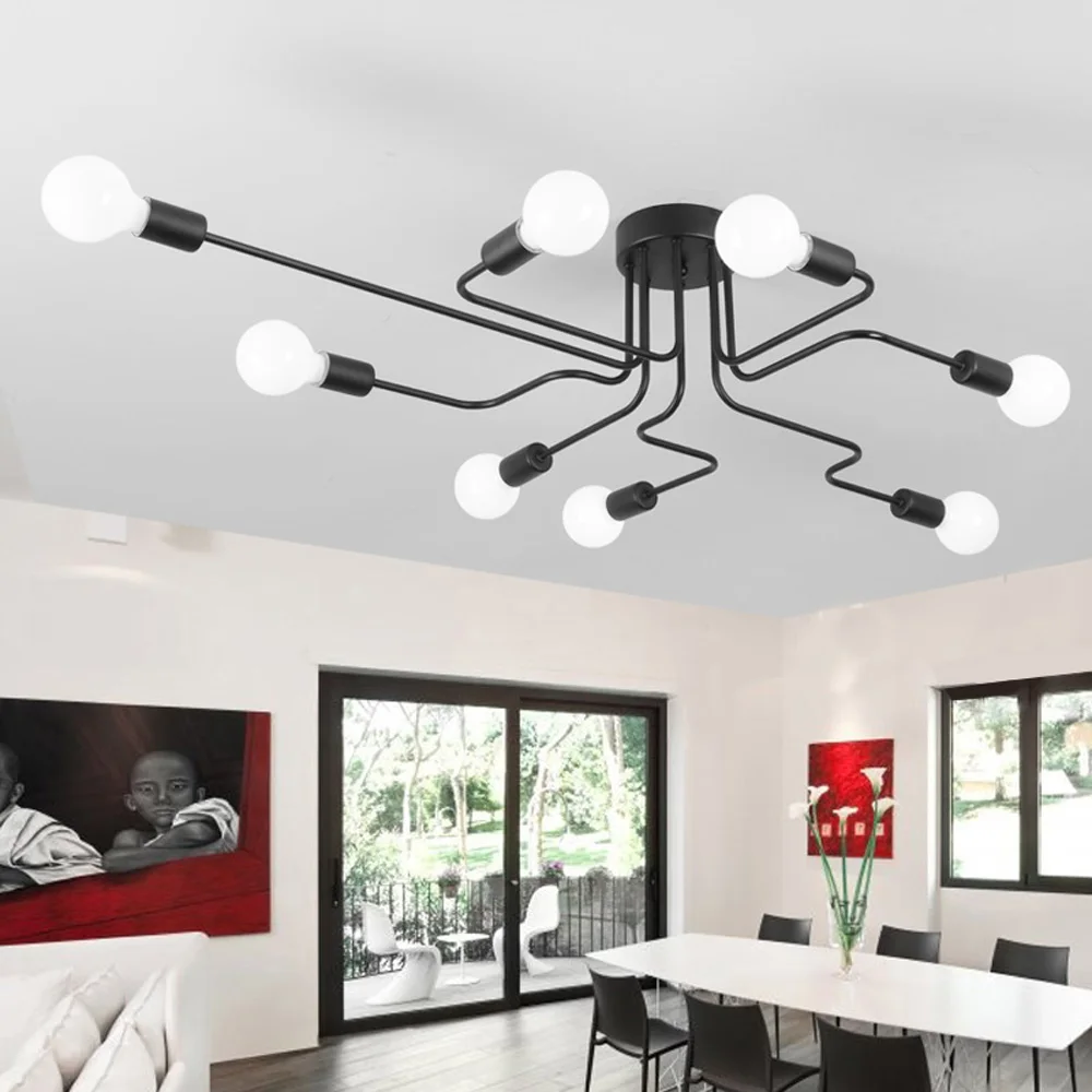 

Vintage Ceiling Lights For Home Lighting Luminaire Multiple Rod Wrought Iron Ceiling Lamp E27 Bulb Living Room Lamparas De Techo