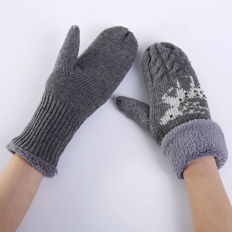 Женские перчатки с рисунком милого рождественского оленя, зимние перчатки, вязаные кашемировые теплые митенки, перчатки без пальцев, женские перчатки
