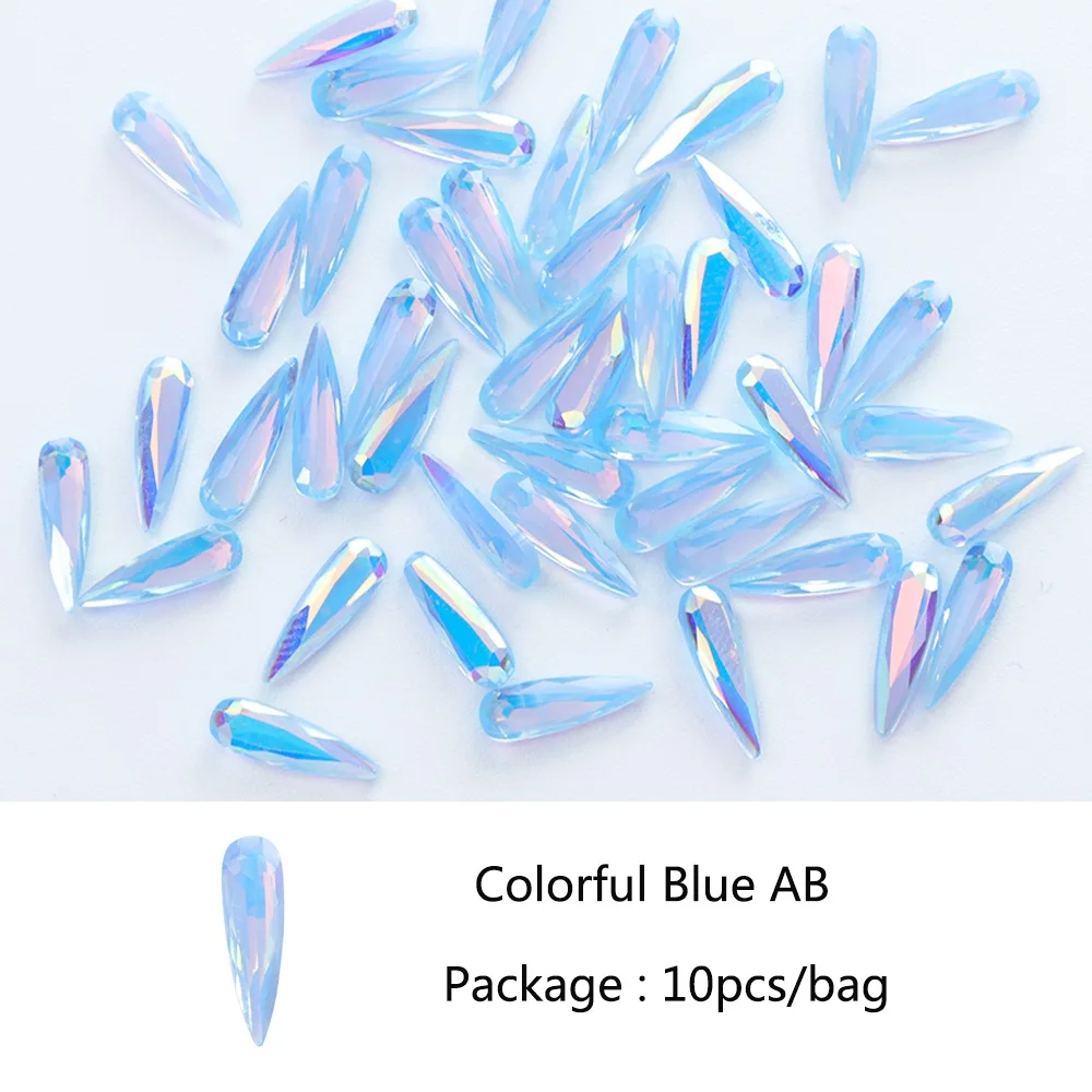 10 шт. кристалл ногтей горный хрусталь 3D длинная водяная капля AB цвет опал белок Драгоценный Камень Стразы для ногтевого дизайна украшения аксессуары для маникюра LA812 - Цвет: Colorful Blue AB