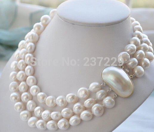 

HOT## Wholesale price > ^^^^3ROW 15mm BAROQUE WHITE FRESHWATER PEARL NECKLACE MABE