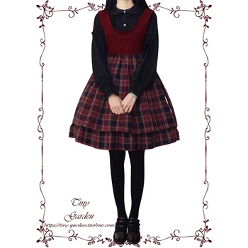 

Free Rushed Shipping 2019 New Wool Felt Thick Red Wine Series Elegant Vest Skirt Dress Grid For Jsk Lolita