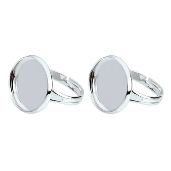 

10pcs Silver Color Adjustable Ring Setting 10 12 14 16 18 20mm Round Cabochon Ring Blank Base Bezel Tray for DIY Jewelry Making