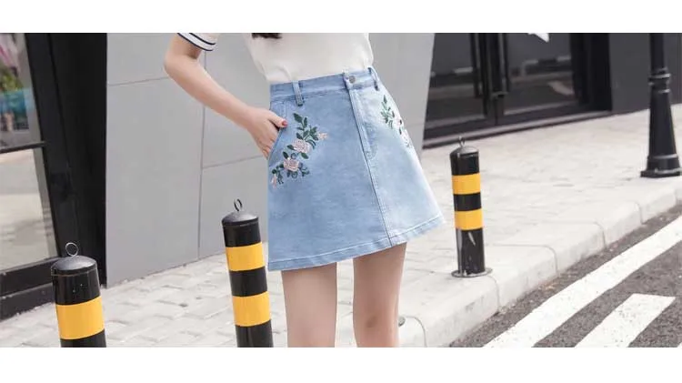 2017 summer new fashion women's cowboy half skirt college wind repair body embroidery skirt wild A word skirt women (10)