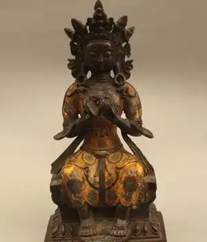 

14" Chinese Buddhism Folk Cloisonne Bronze Seat Kwan-yin Guan Yin Goddess Statue