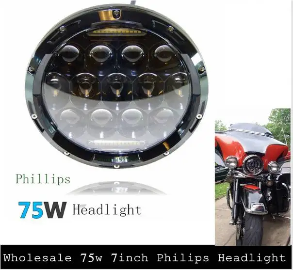 

1 PCS H4-H13 Adapter Round 7inch 75W LED Headlight with DRL / High/Low Beam led headlamp 75w For Jeep