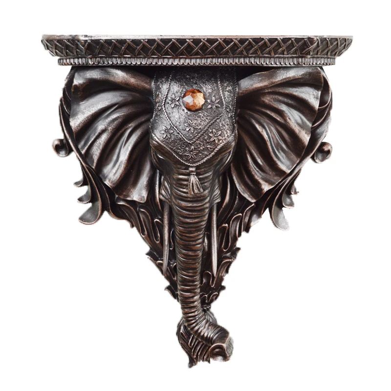 Europe Creative Resin Elephant Figurines Wall Shelf Decorative Storage