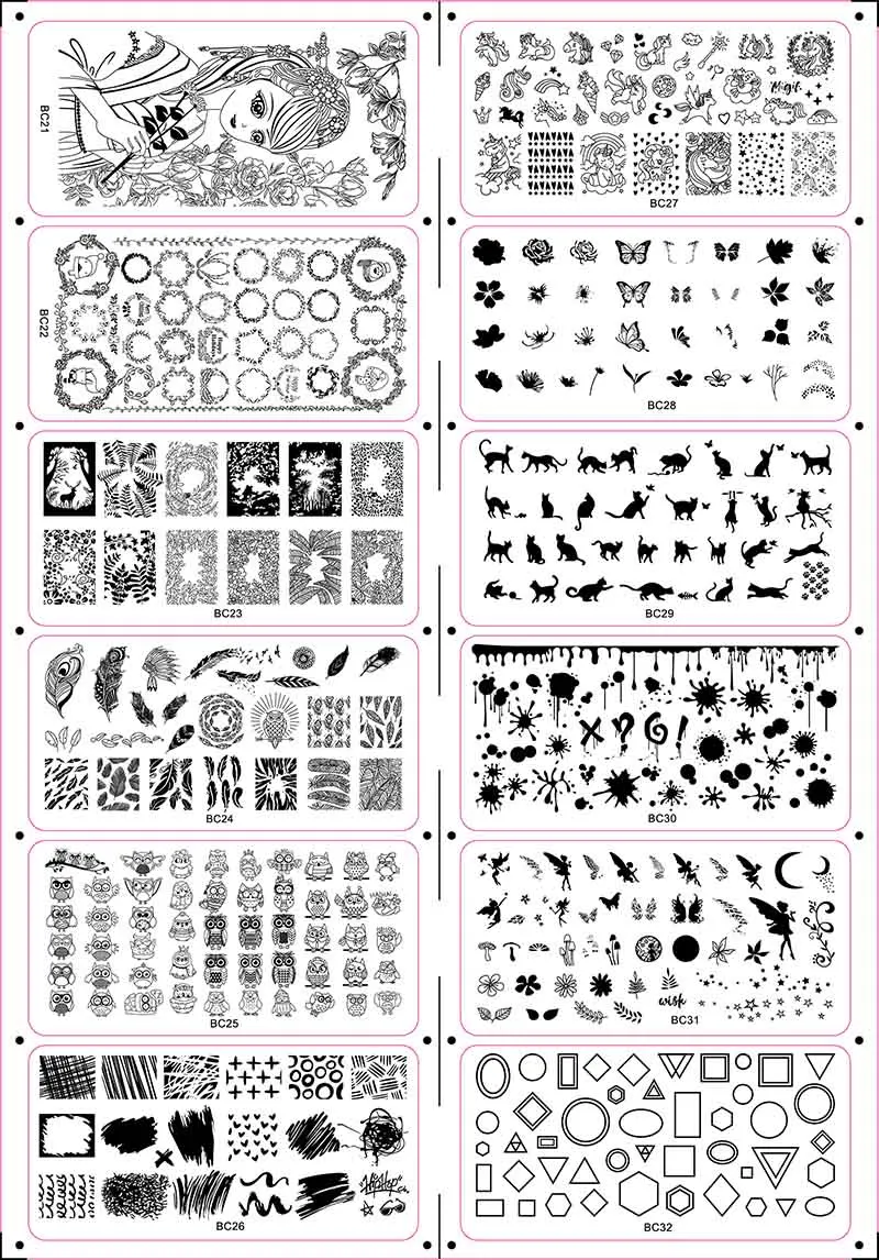 6*12 см прямоугольные пластины для штамповки ногтей Цветочный животный узор дизайн ногтей штамп штамповка шаблон изображения пластины трафареты